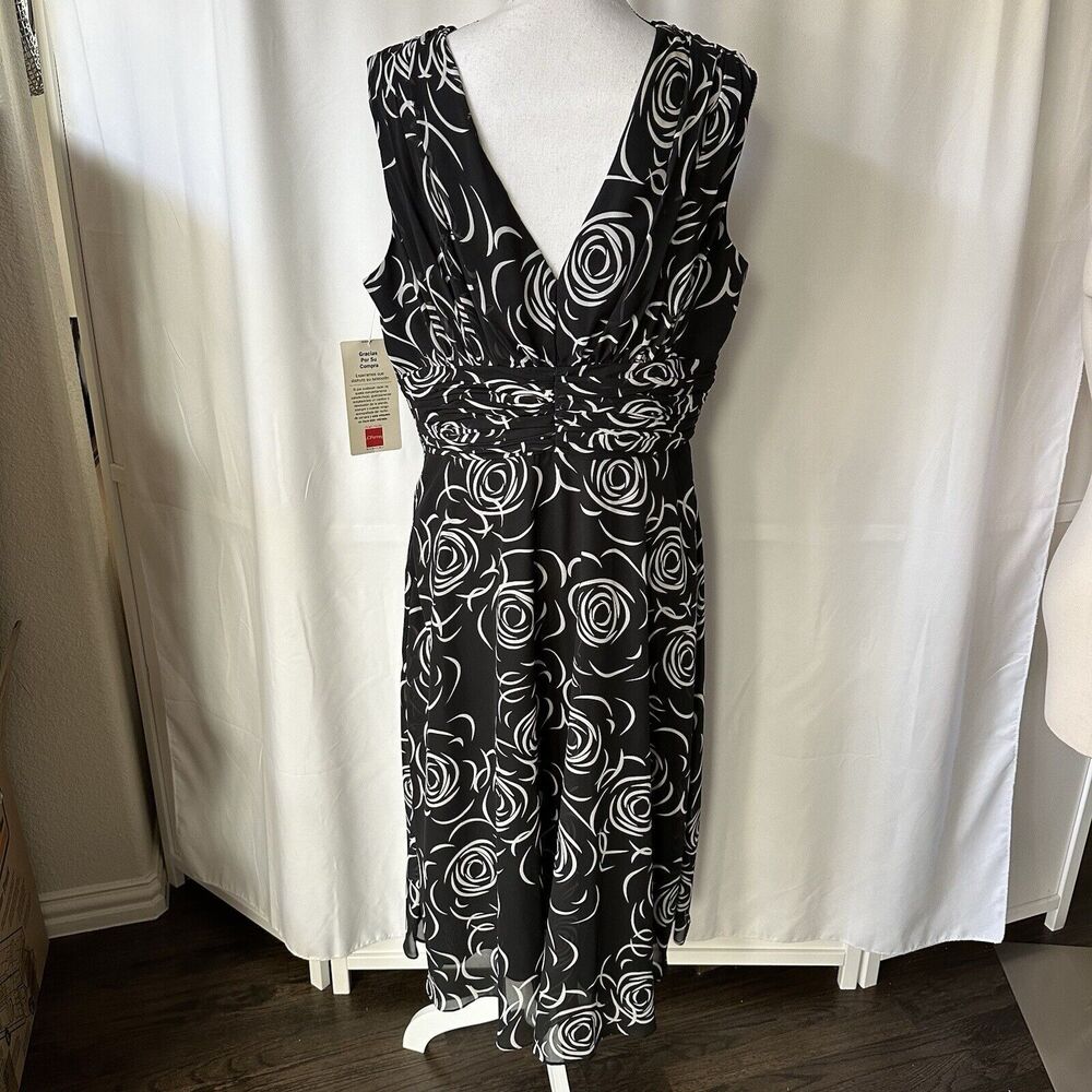 Stephanie Charles Women Black White Lined Sleeveless Maxi Dress Sz 16 Rose